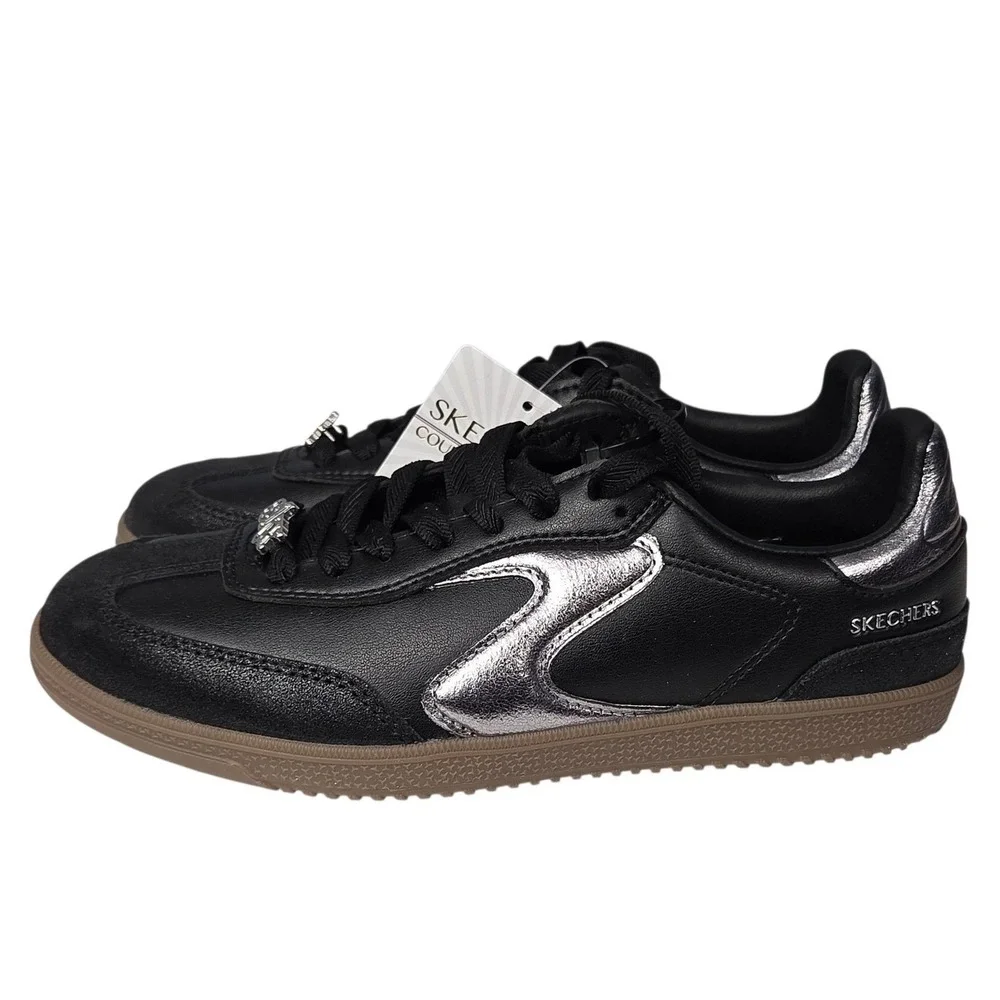 Skechers Hotshot Cool Glow Sneakers Women 7.5 Black Silver Memory Foam Shoes NEW